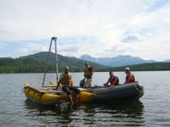 Setting out for first core site at Lower Ohmer Lake