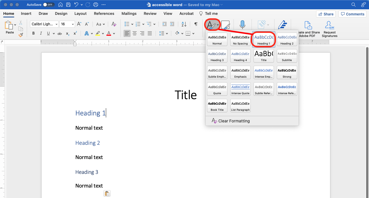 Use Word's Styles button to create topic headings