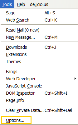 Firefox File Options Menu