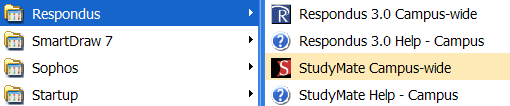 StudyMate application located in the Respondus folder in your Start menu.