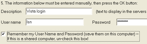 Enter server description, userid, and password