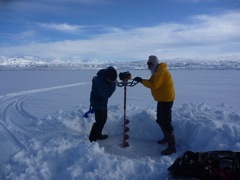Ice auger at Summit Lake