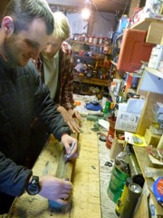 Dave & Al in Lee's slitting core in Lee's shop