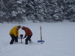 Ice auger on Cabin Lake